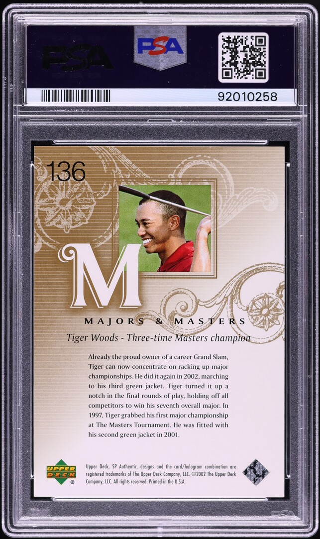 2002 SP Authentic Golf Limited Tiger Woods /100 #136 PSA 10 GEM MINT