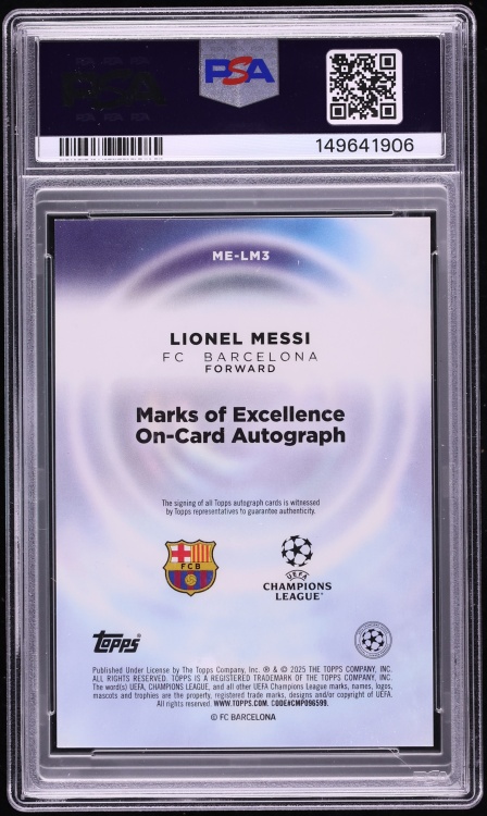 2024 Topps Merlin UEFA CC Marks Of Excellence Red Lionel Messi AUTO /5 #LM3 PSA 8 NM-MT - Photo 2