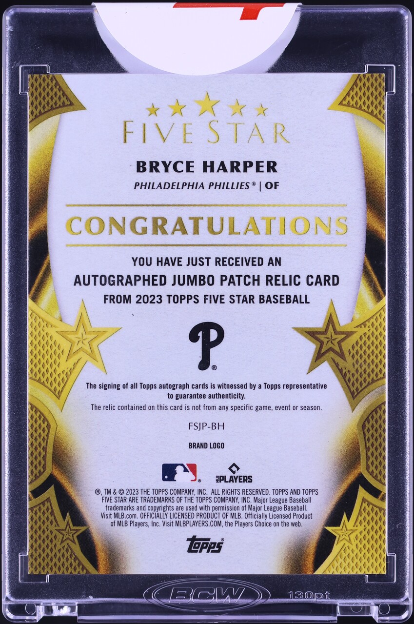 2023 Topps Five Star Jumbo Bryce Harper NIKE PATCH AUTO 1/1 #FSJP-BH - Photo 2