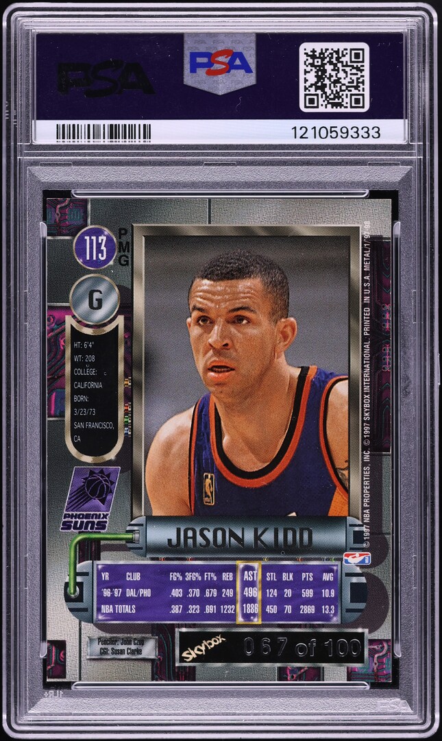 1997 Metal Universe Precious Metal Gems PMG Red Jason Kidd /100 #113 ...