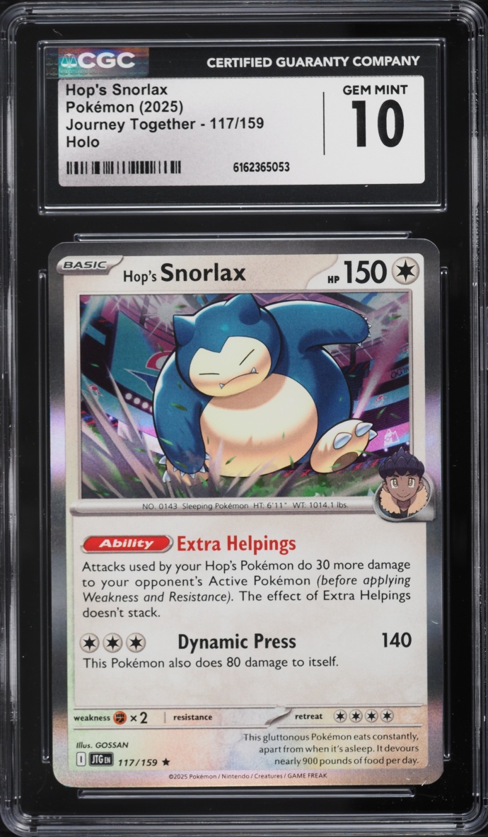2025 Pokemon Scarlet & Violet Journey Together Holo Hop's Snorlax #117 CGC 10 GEM MINT