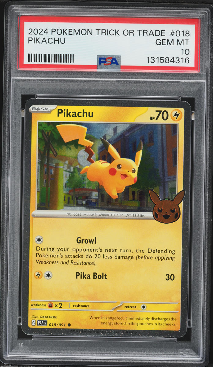 2024 Pokemon Scarlet & Violet Paldean Fates Trick Or Trade Pikachu #18 PSA 10 GEM MINT