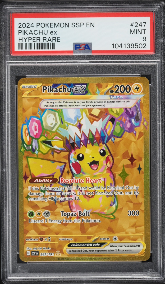 2024 Pokemon Scarlet & Violet Surging Sparks Gold Rare Pikachu ex #247 PSA 9 MINT