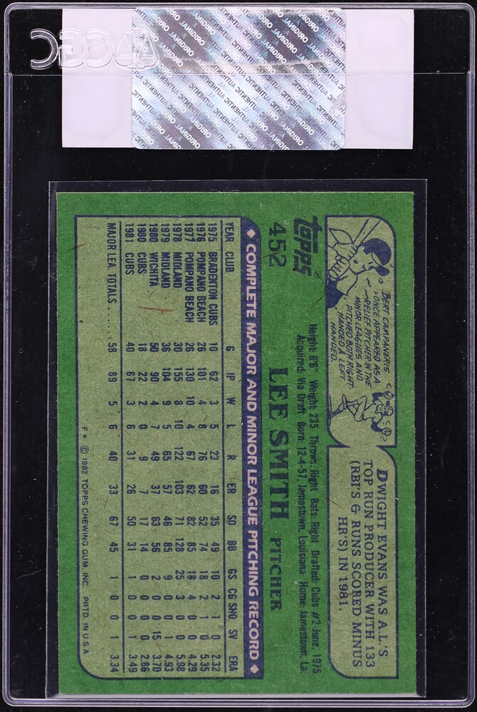 1982 Topps Lee Smith ROOKIE #452 CGC AUTH