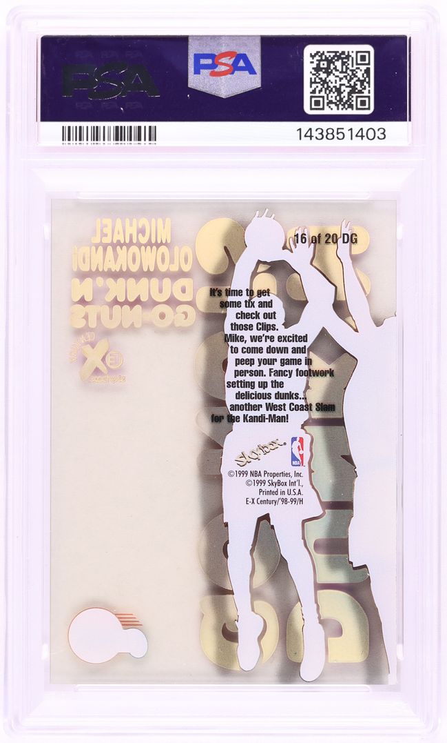 1998 Skybox E-X Century Dunk 'N Go-Nuts Michael Olowokandi ROOKIE #16DG PSA 9 MINT