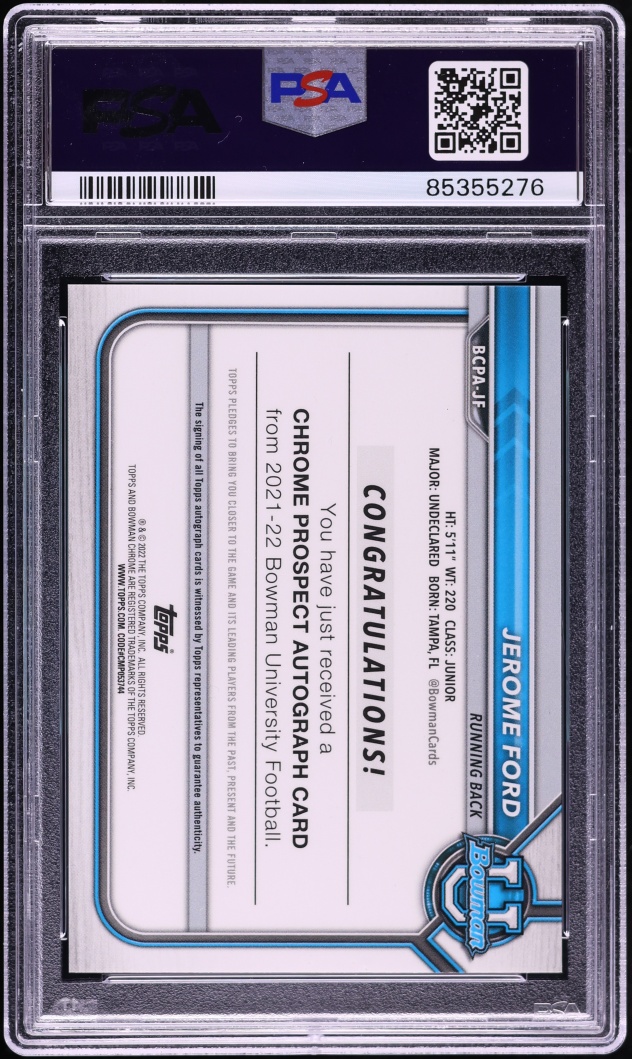 2021 Bowman Chrome University Gold Lava Refractor Jerome Ford ROOKIE AUTO /50 #BCPA-JF PSA 10