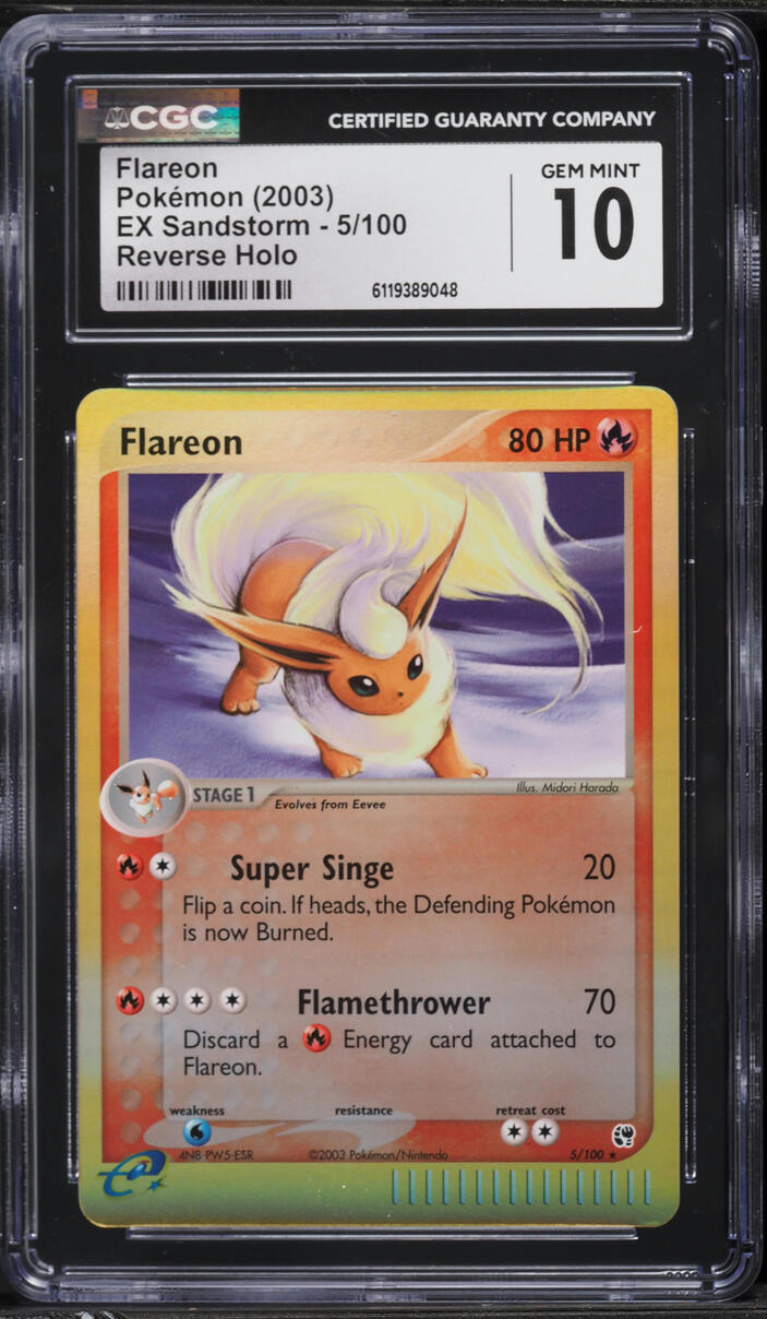 2003 Pokemon EX Sandstorm Reverse Holo Flareon #5 CGC 10 GEM MINT