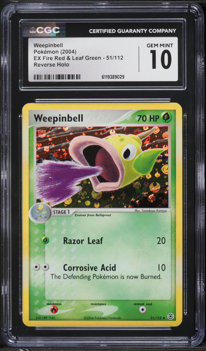 2004 Pokemon EX Fire Red & Leaf Green Reverse Holo Weepinbell #51 CGC 10 GEM MINT