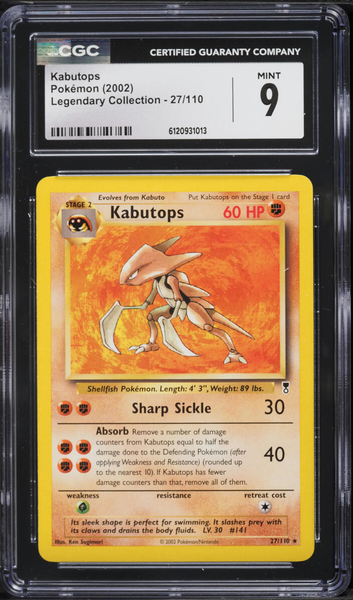 2002 Pokemon Legendary Collection Kabutops #27 CGC 9 MINT