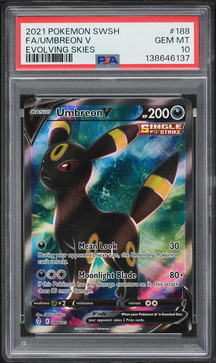 2021 Pokemon Sword & Shield Evolving Skies Full Art Umbreon V #188 PSA 10 GEM MINT