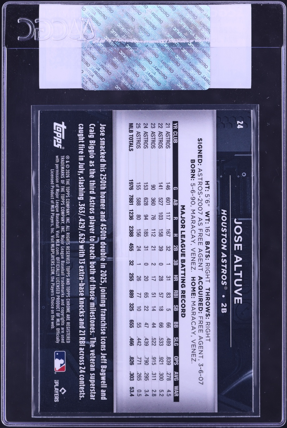 2026 Topps Chrome Black Jose Altuve #24 CGC AUTH
