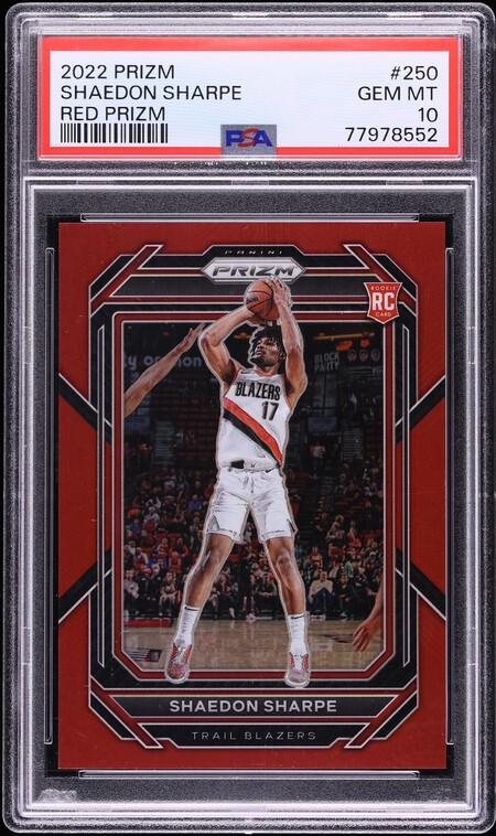 2022 Panini Prizm Red Shaedon Sharpe ROOKIE /299 #250 PSA 10 GEM MINT