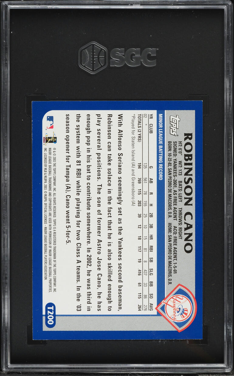2003 Topps Traded Robinson Cano ROOKIE #T200 SGC 8.5 NM-MT+