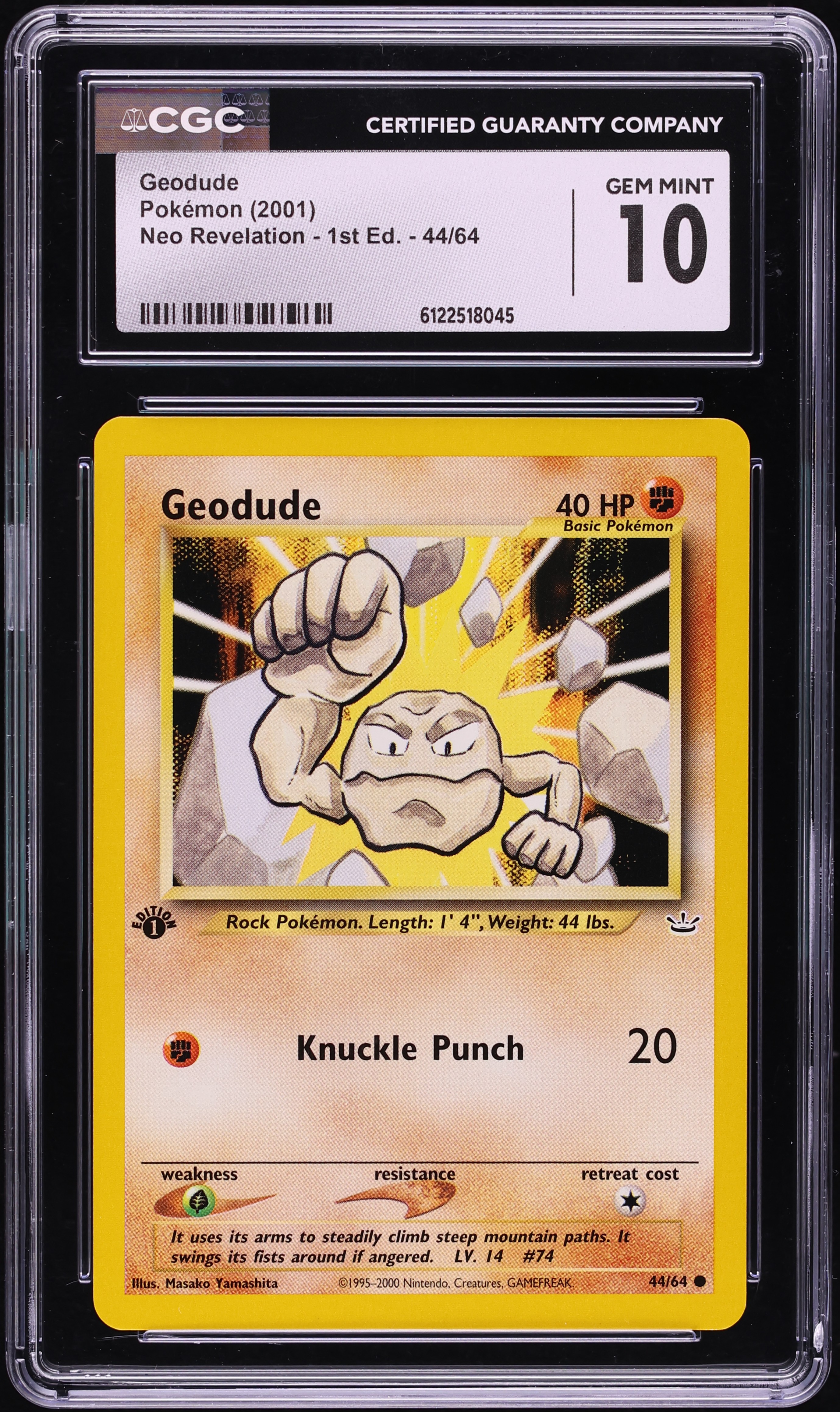 2001 Pokemon Neo Revelation 1st Edition Geodude #44 CGC 10 GEM MINT