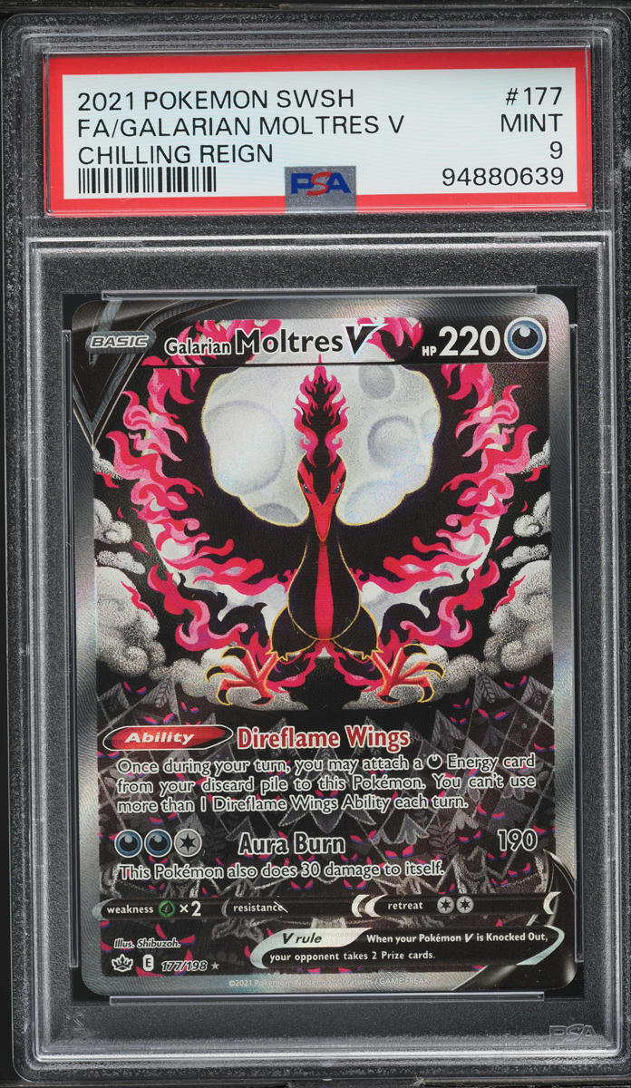 2021 Pokemon SWSH Chilling Reign Full Art Galarian Moltres V #177 PSA 9 MINT
