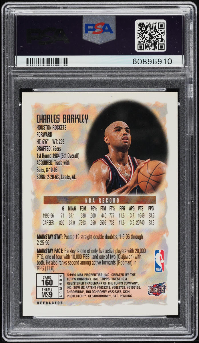 1996 Finest Refractor Charles Barkley #160 PSA 10 GEM MINT