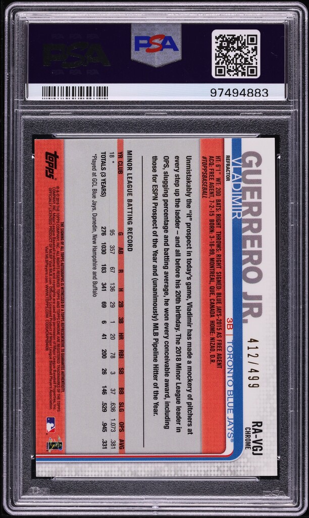 2019 Topps Chrome Refractor Vladimir Guerrero Jr. ROOKIE AUTO /499