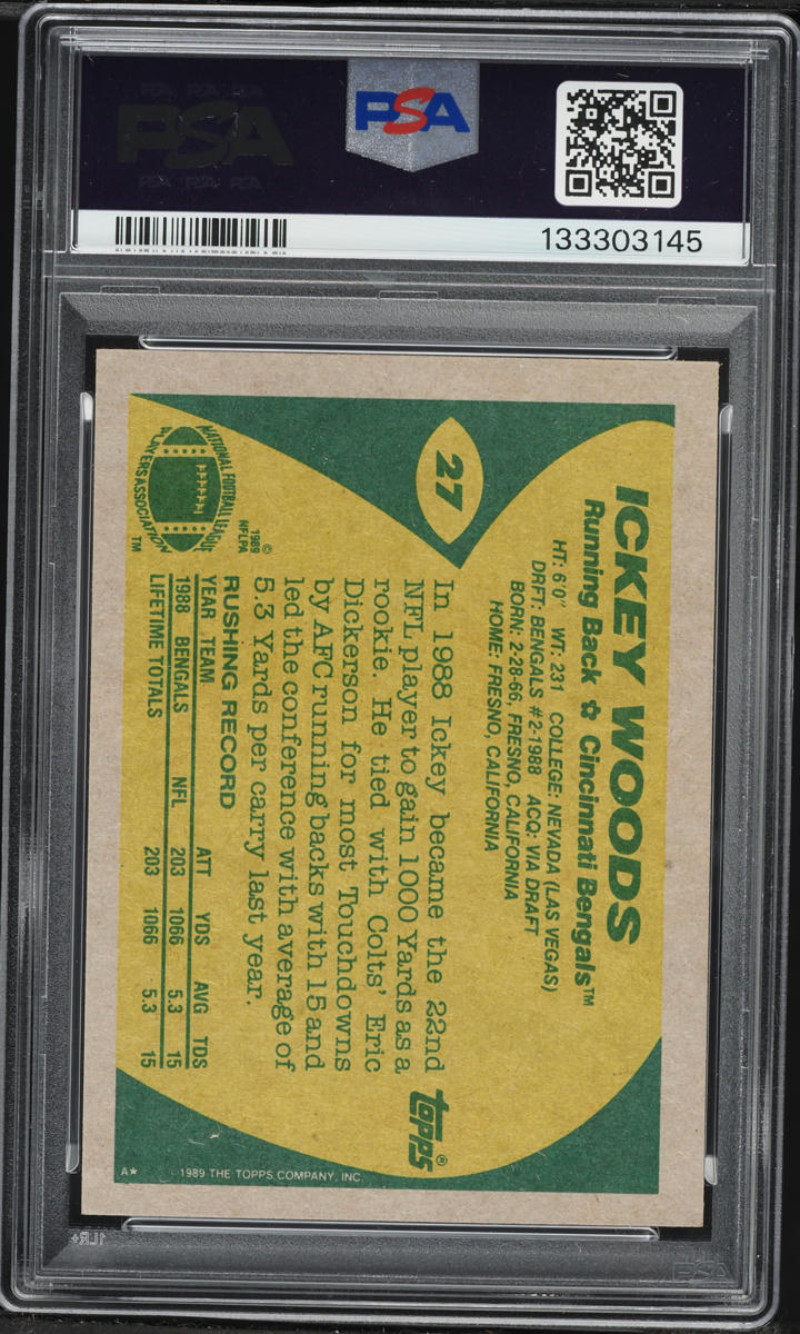 1989 Topps Football Ickey Woods ROOKIE #27 PSA 9 MINT