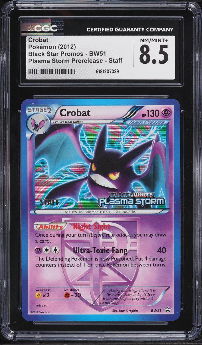 2012 Pokemon Black & White Promo Plasma Storm Prerelease Staff Crobat #BW51 CGC 8.5 NM-MT+