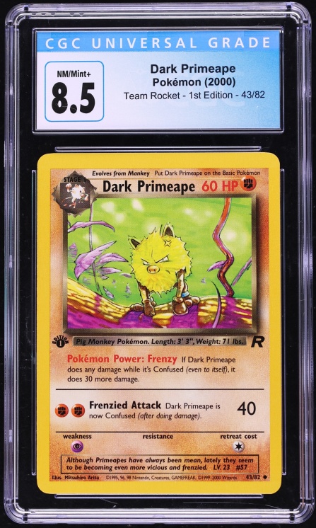 2000 Pokemon Team Rocket 1st Edition Dark Primeape #43 CGC 8.5 NM-MT+