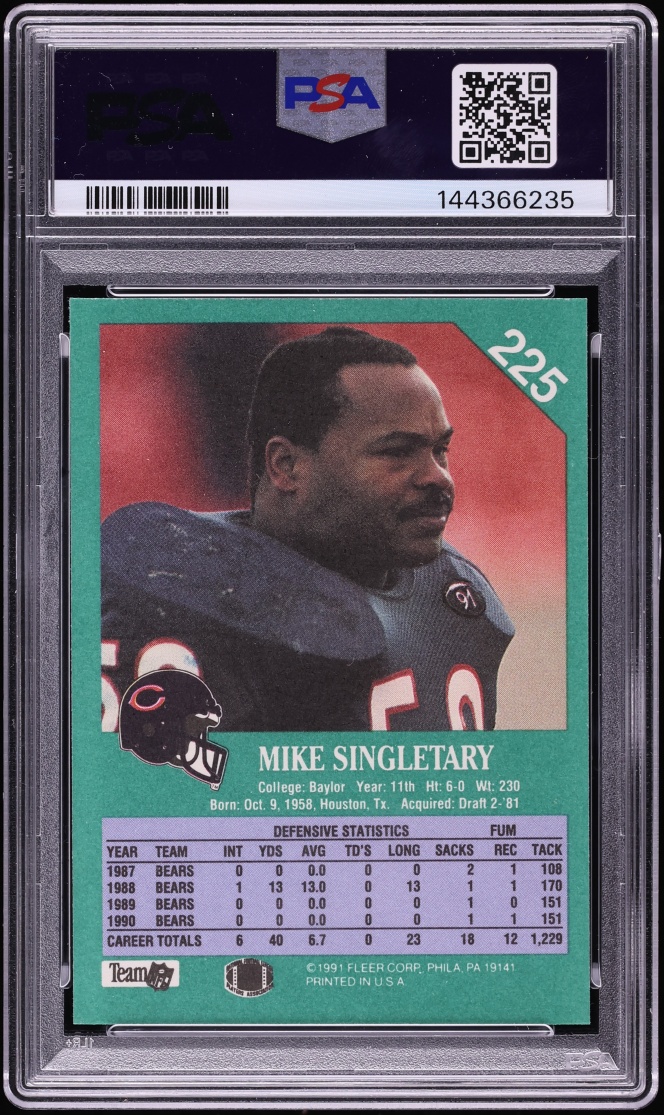 1991 Fleer Football Mike Singletary #225 PSA 9 MINT