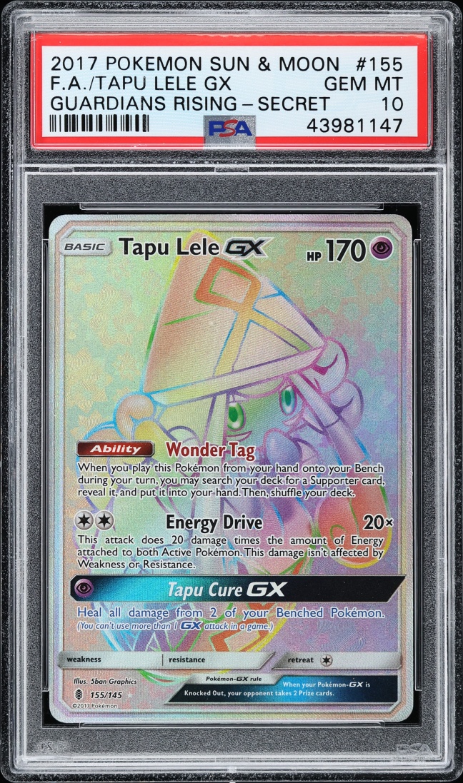 2017 Pokemon Sun & Moon Guardians Rising Rainbow Rare Tapu Lele GX #155 PSA 10 GEM MINT