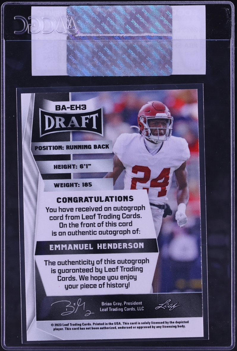 2023 Leaf Draft Red Emmanuel Henderson ROOKIE #BA-EH3 CGC AUTH