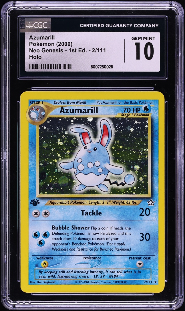 2000 Pokemon Neo Genesis 1st Edition Holo Azumarill #2 CGC 10 GEM MINT
