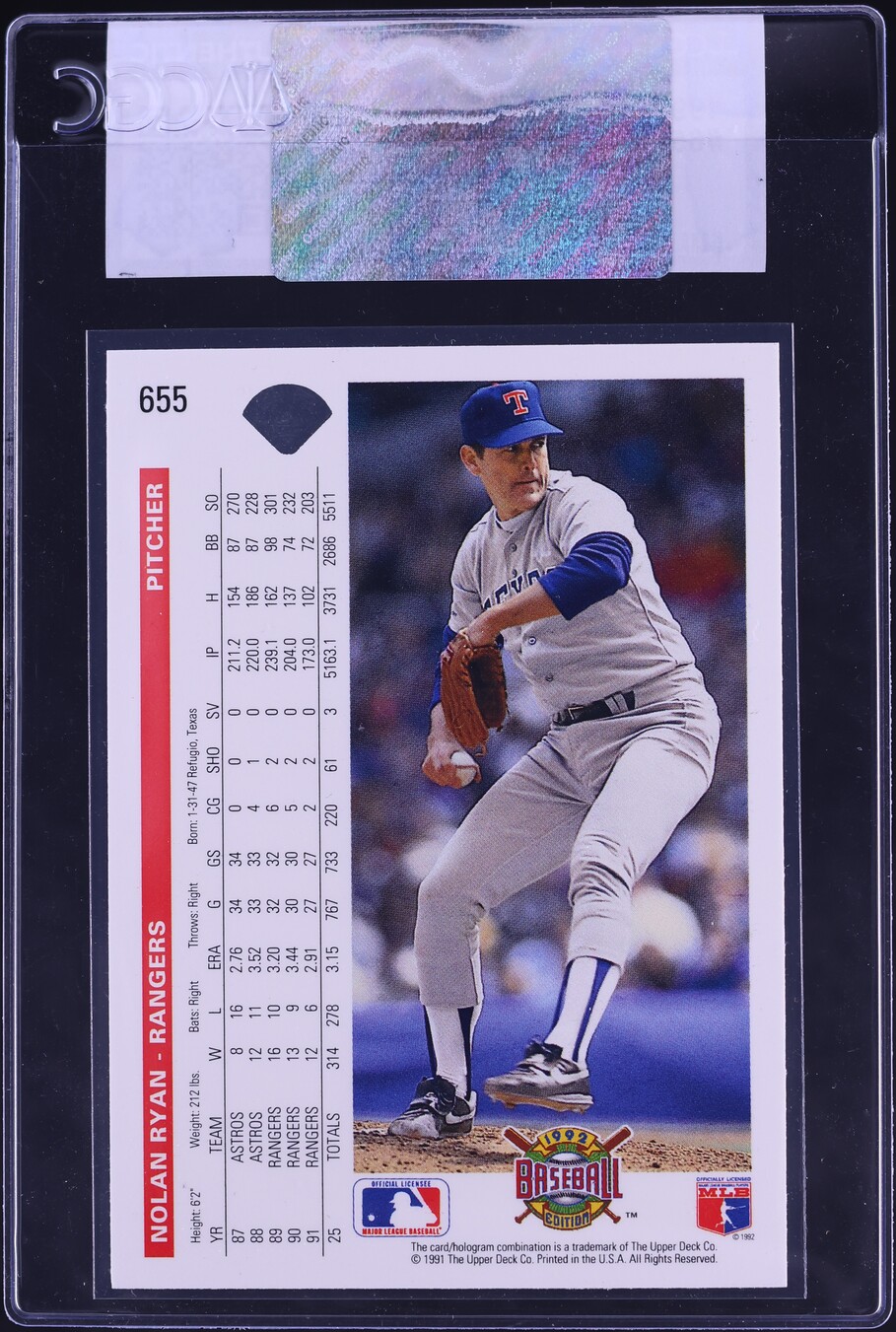1992 Upper Deck Nolan Ryan #655 CGC AUTH
