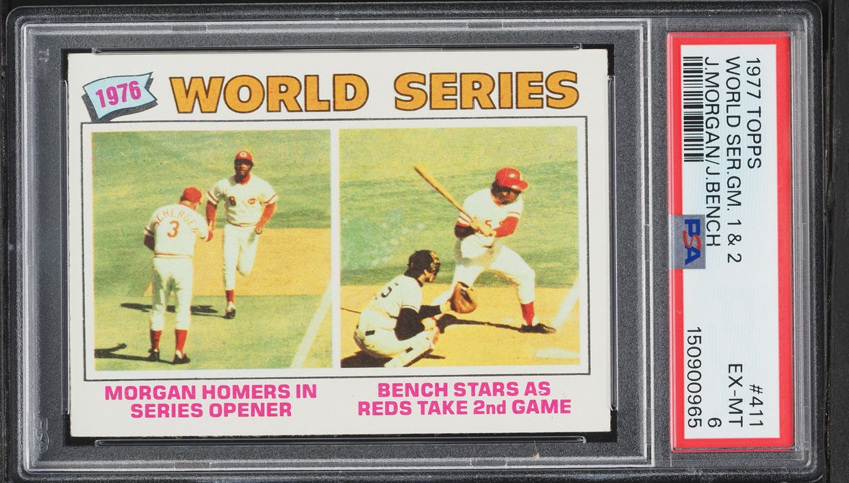 1977 Topps Joe Morgan Johnny Bench World Series Game 1 & 2 #411 PSA 6 EXMT
