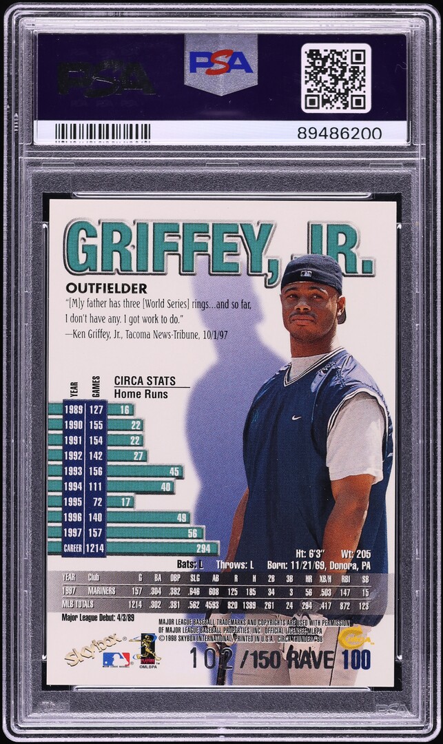1998 Circa Thunder Rave Ken Griffey Jr. /150 #100 PSA 8 NM-MT