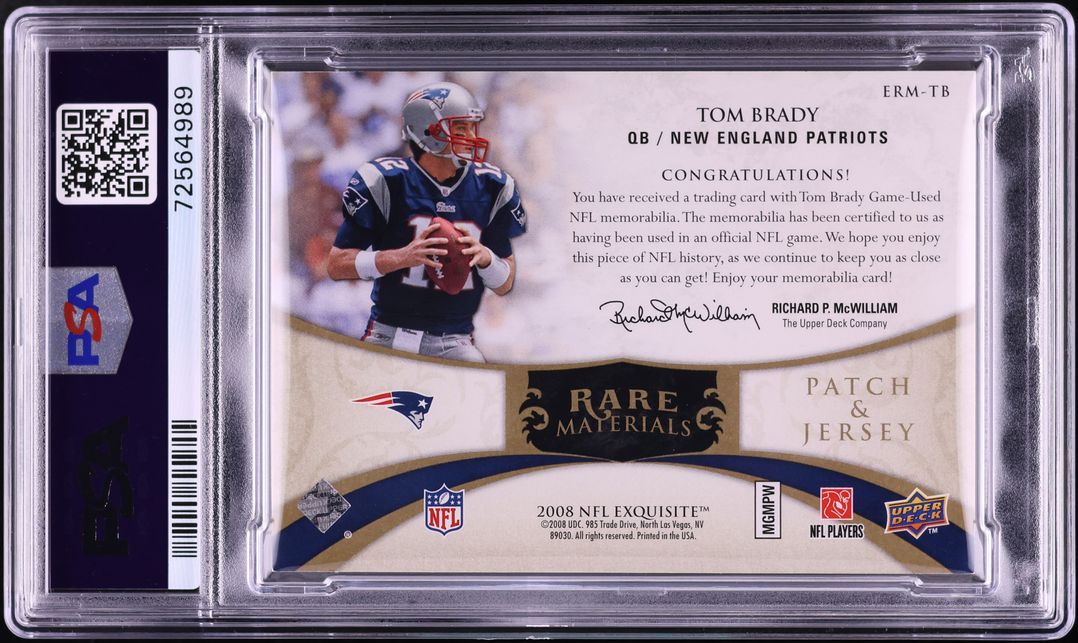 2008 Exquisite Collection Rare Materials Platinum Tom Brady SHIELD PATCH /10 #ERM-TB PSA 8 - Photo 2