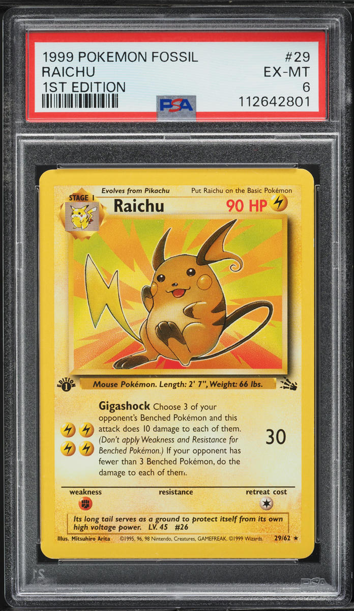 1999 Pokemon Fossil 1st Edition Raichu #29 PSA 6 EXMT