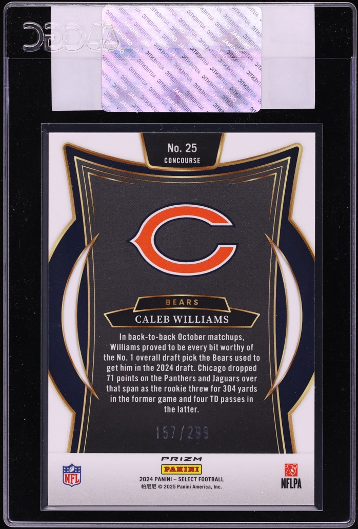 2024 Select Concourse Copper Shock Caleb Williams ROOKIE /299 #25 CGC AUTH - Photo 2