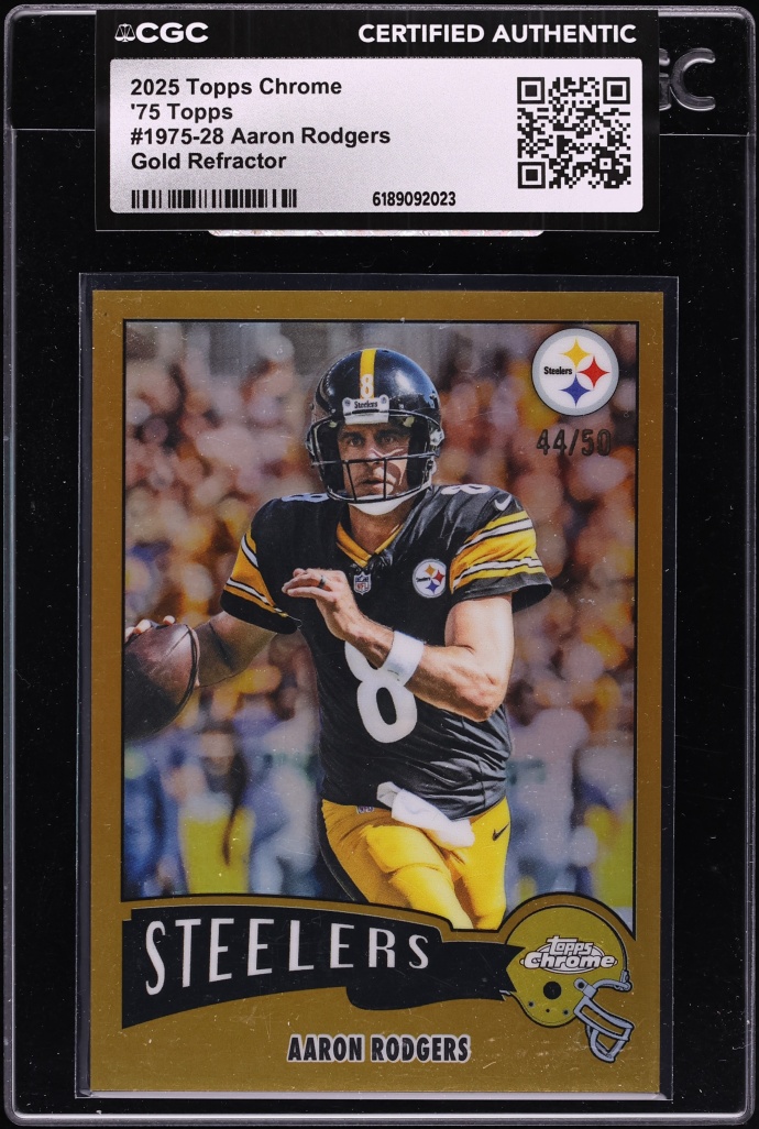 2025 Topps Chrome '75 Gold Refractor Aaron Rodgers /50 #1975-28 CGC AUTH