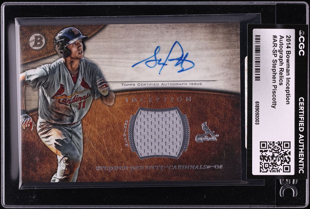 2014 Bowman Inception Stephen Piscotty PATCH AUTO #AR-SP CGC AUTH