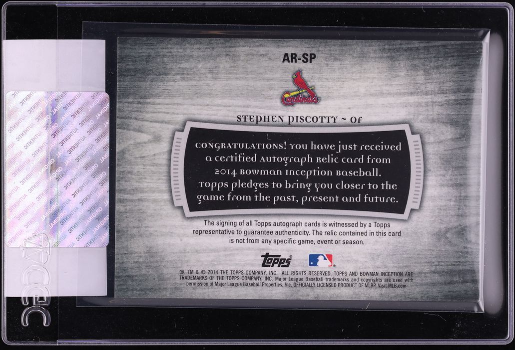 2014 Bowman Inception Stephen Piscotty PATCH AUTO #AR-SP CGC AUTH - Photo 2
