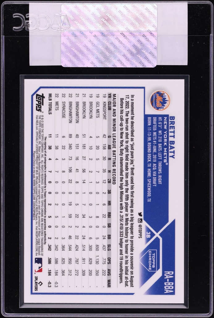 2023 Topps Chrome Brett Baty ROOKIE AUTO #RA-BBA CGC AUTH - Photo 2