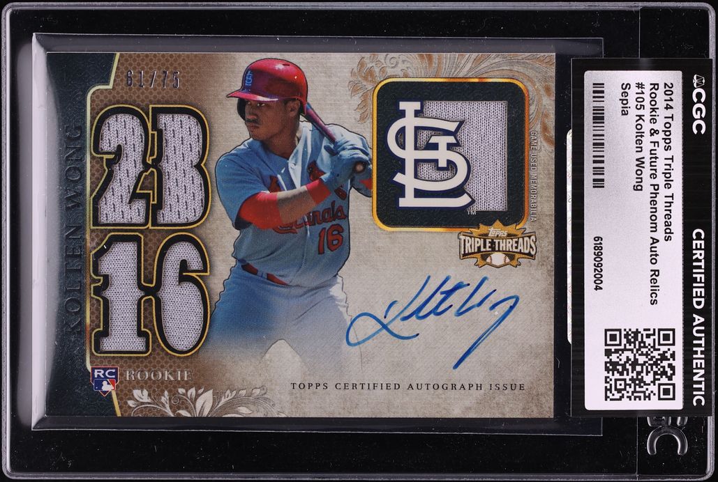 2014 Topps Triple Threads Future Phenom Sepia Kolten Wong ROOKIE PATCH AUTO /75 #105 CGC AUTH