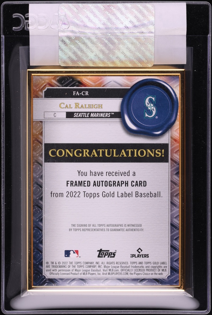 2022 Topps Gold Label Framed Cal Raleigh ROOKIE AUTO #FA-CR CGC AUTH - Photo 2