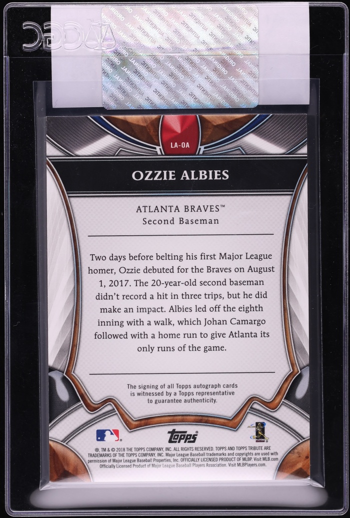 2018 Topps Tribute League Inauguration Ozzie Albies ROOKIE AUTO /75 #LA-OA CGC AUTH - Photo 2