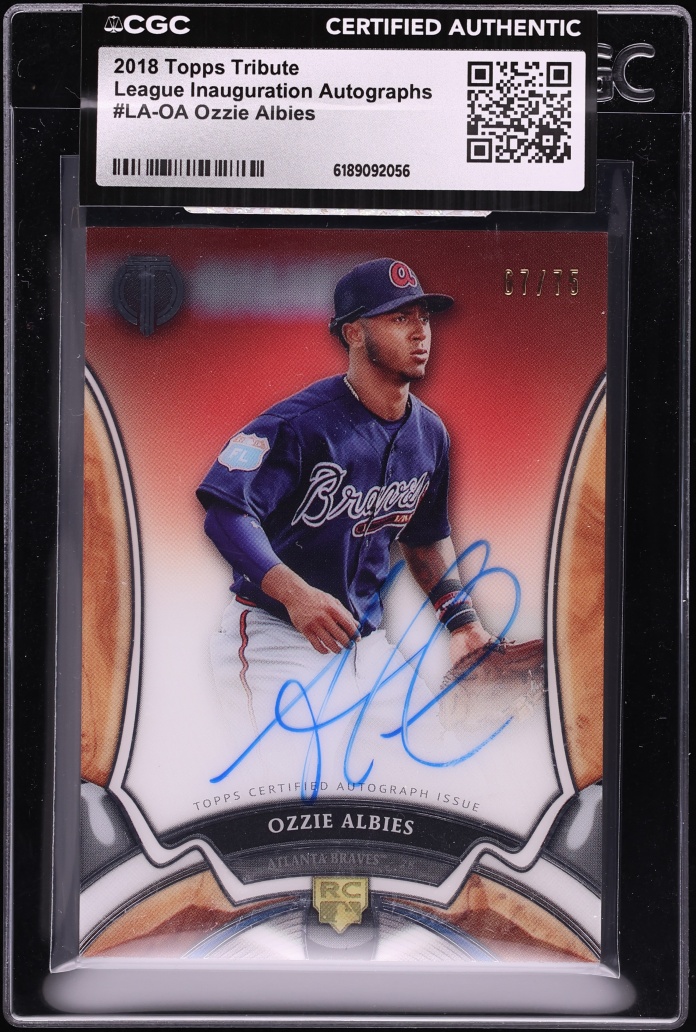 2018 Topps Tribute League Inauguration Ozzie Albies ROOKIE AUTO /75 #LA-OA CGC AUTH