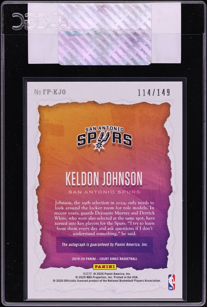 2019 Panini Court Kings Fresh Paint Keldon Johnson ROOKIE AUTO /149 #FP-KJO CGC AUTH - Photo 2