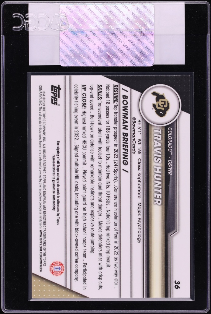 2023 Bowman Chrome University Prospect Travis Hunter AUTO #36 CGC AUTH - Photo 2
