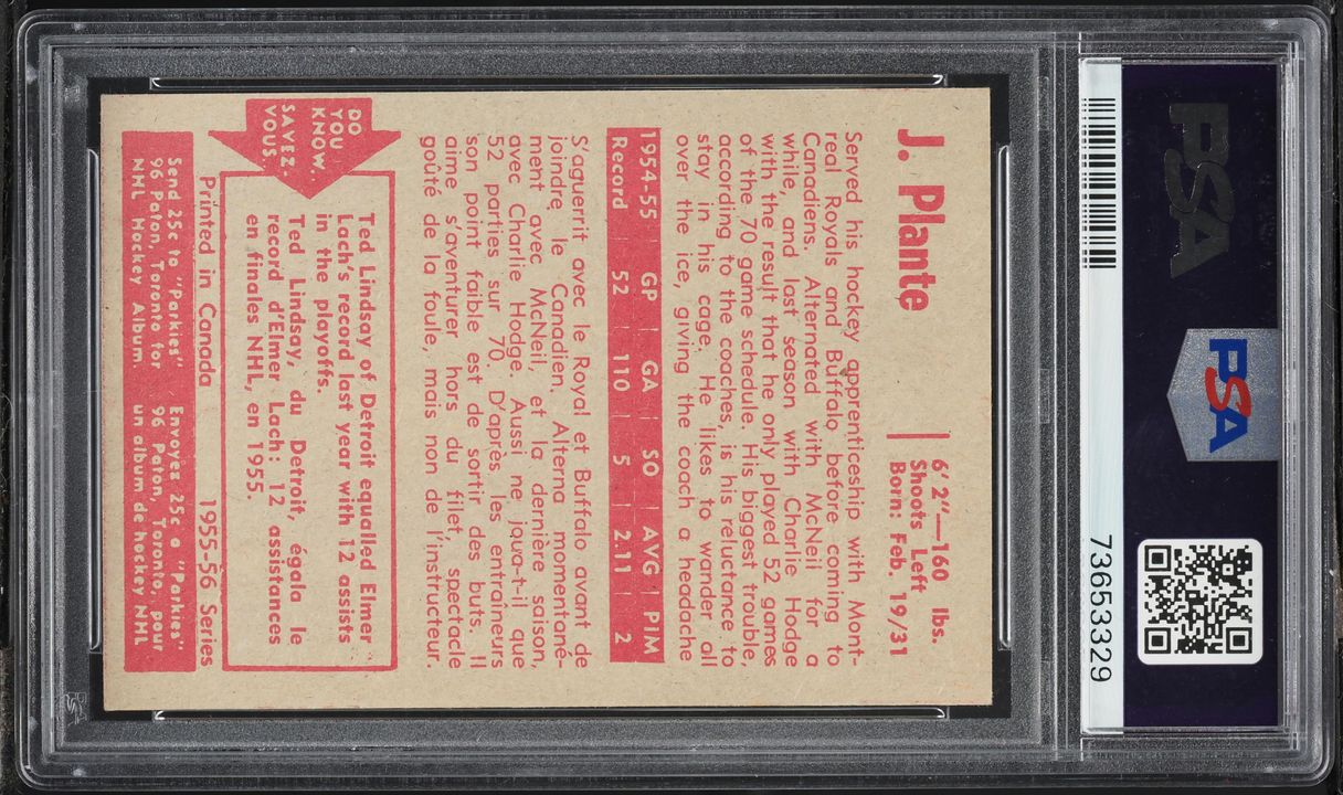 1955 Parkhurst Jacques Plante ROOKIE #50 PSA 4 VGEX