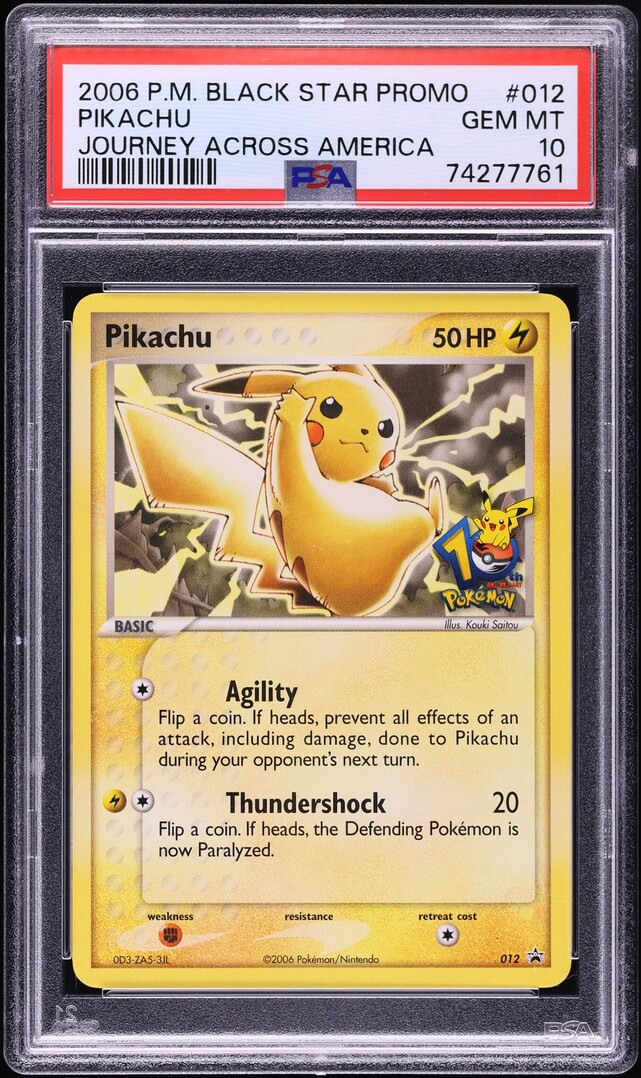 2006 Pokemon Black Star Journey Across America Promo Pikachu #012 PSA 10 GEM