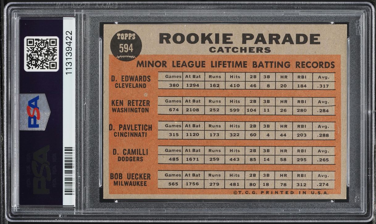 1962 Topps Bob Uecker ROOKIE #594 PSA 5 EX