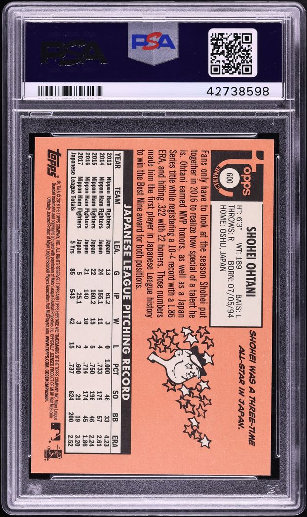 2018 Topps Heritage Nickname Shohei Ohtani ROOKIE #600 PSA 10 GEM MINT