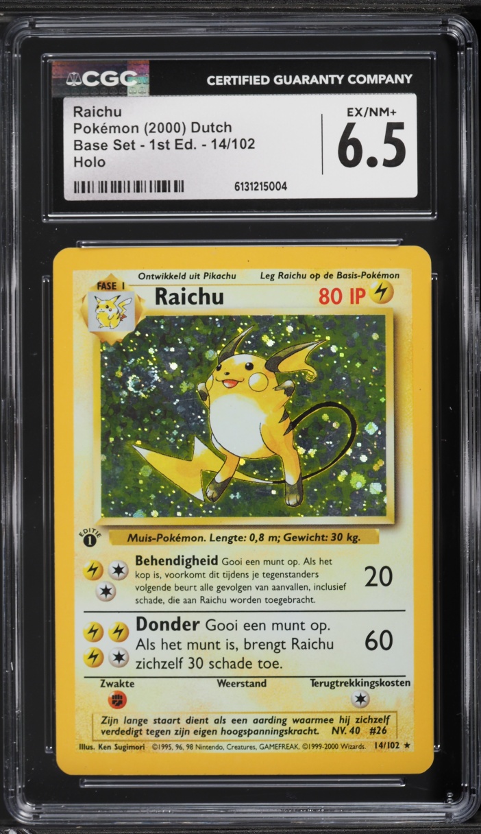 2000 Pokemon Dutch Base Set 1st Edition Holo Raichu #14 CGC 6.5 EXMT+