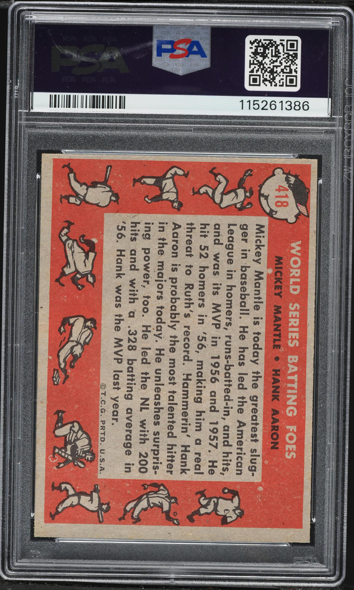 1958 Topps Mickey Mantle & Hank Aaron BATTING FOES #418 PSA 7 NRMT